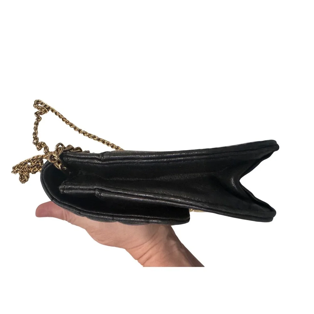 J.Crew‎ Black Quilted Leather Crossbody Chain Strap Preloved 7.5x5.5x2
